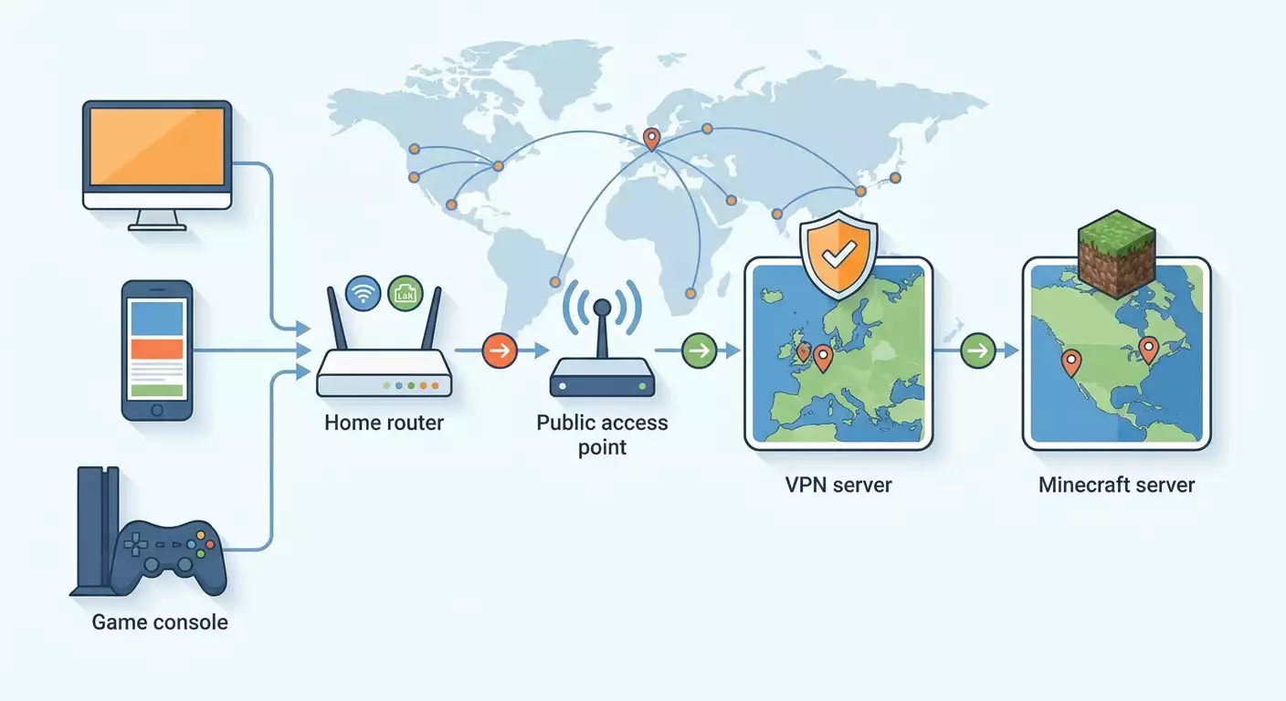 Minecraft Bedrock a través de VPN: guía paso a paso para jugar sin bloqueos y con baja latencia